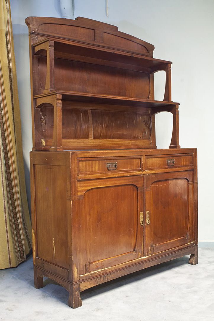 ANTICA CREDENZA DOPPIO CORPO CON PIATTAIA LIBERTY,ART NOUVEAU,LIBRERIA